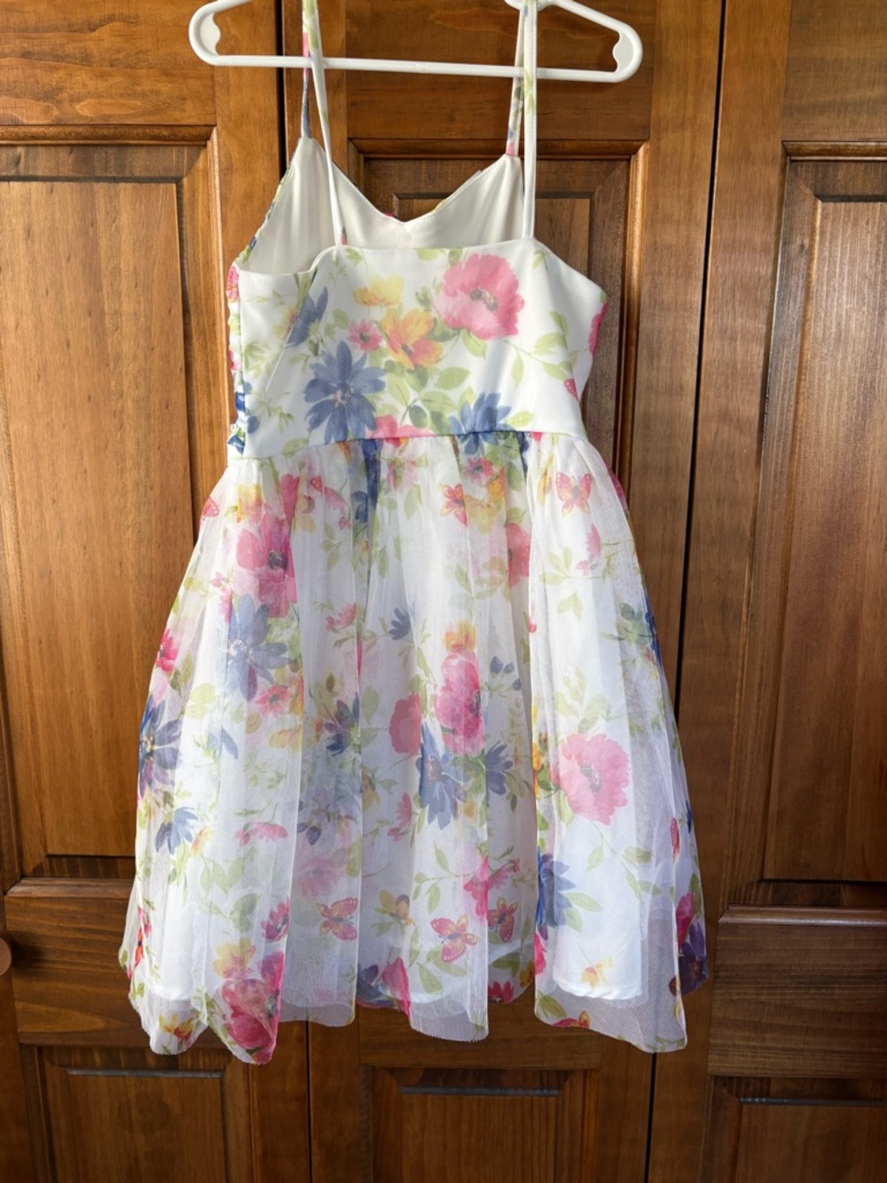 Zenzi Girl’s Spaghetti Strap Floral Dress with a Tulle Overlay Skirt 7/8 - Picture 4 of 8